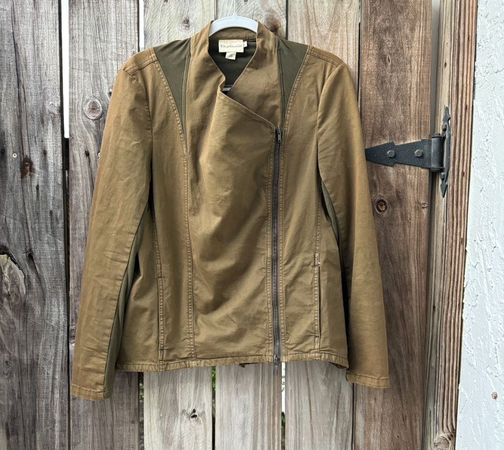 VTG Y2K PURE DKNY Cargo Moto Jacket Olive Green asymmetrical zipper 10